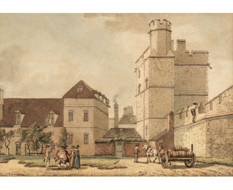 * Tomkins (Charles, 1757-1823). Winchester Tower, Windsor Castle, pen, black ink and watercolour over pencil on paper, mount 