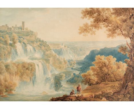 * Keiserman (Franz, 1765-1833). Vue générale de Tivoli et des Cascatelles et la plaine de Rome, 1816, watercolour over pencil