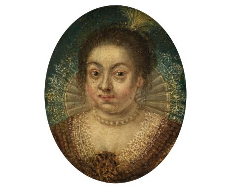 * English School. Oval portrait miniature of a lady, circa 1580-1600, oil on copper, head and shoulders portrait of a lady we