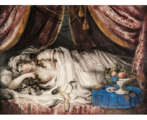 * Miniature painting. "Cleopatra" Queen of Egypt, circa 1820-1830, watercolour and bodycolour on ivory, depicting a semi-nude