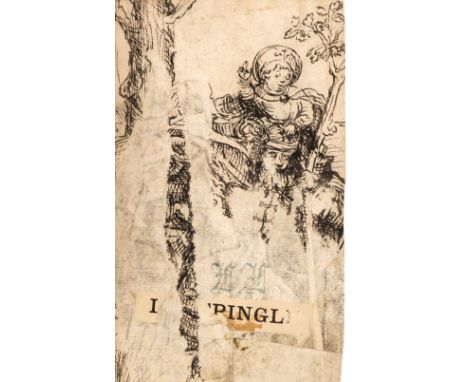 * German School. Saint Christopher carrying the Infant Christ, 16th century. pen and black ink on laid paper, being a partial