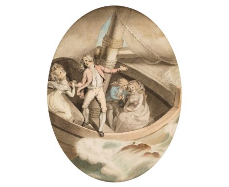 * Burney (Edward Francis, 1760-1848). The Rake Reclaimed by his Father's Liberality, &amp; The Shipwreck, both oval pen, ink 