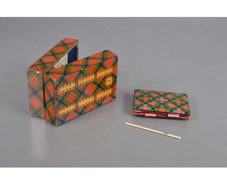 Tartan ware, McDuff pattern cribbage box/box together with a sewing book (2)