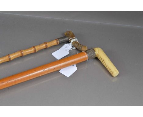 Worked Rhino horn and silver collar swagger stick, with worked horn handle into the form of a hoof, with sterling silver coll