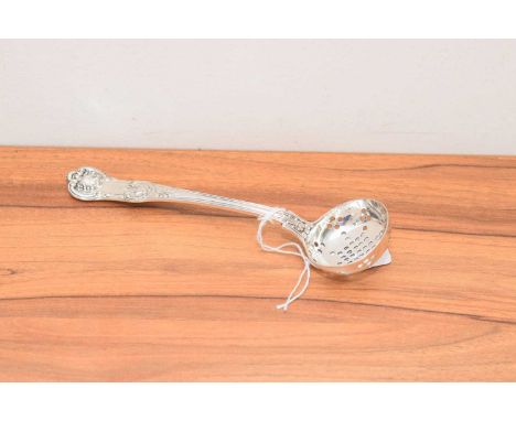 A Victorian silver sugar sifting spoon, by The Portland Company Francis Higgins II, 47g, London 1860, in Queens pattern, 17cm