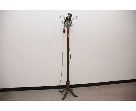 A second half 20th century copper lamp base, 180cm high, the column with copper pipes having glass discs to top and a glass s