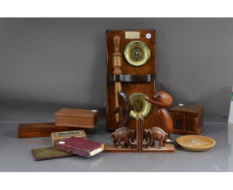 A mixed lot of treen, including a barometer with presentation plaque from BP Alaska (50cm long), with seal club. Together wit