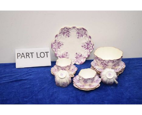 A quantity of The Foley China (Wileman Foley) Daisy &amp; Blackberry pattern in lilac tea ware, RD 115510