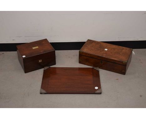 Three Victorian and later writing items, including a silver mounted desk blotter, a writing slope and a work box (3)
