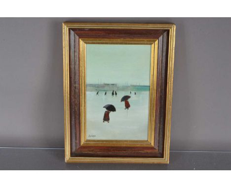 (ar) Janet Ledger (b.1931), oil on board, Wet Morning, signed J Ledger to the lower left, 13.5cm x 21cm, framed