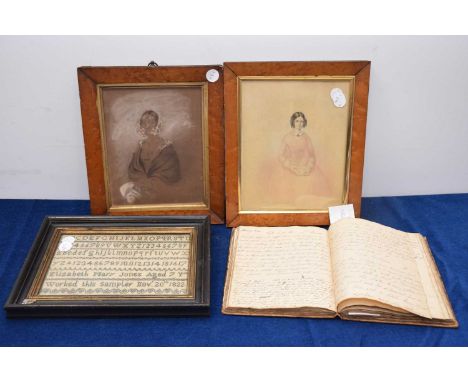 A 19th Century manuscript 'Receipt' (Recipe) book with associated portraits and sampler, A fascinating manuscript recipe book