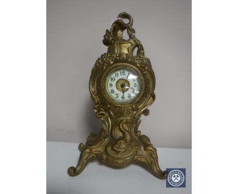 A continental gilt metal Rococo style mantel clock 
