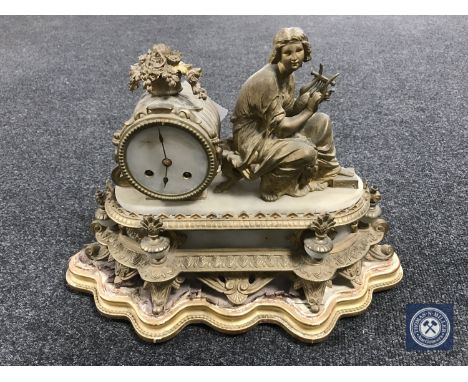 A 19th century French alabaster and gilt metal mantel clock by Miroy &amp; Company of Paris, a/f 