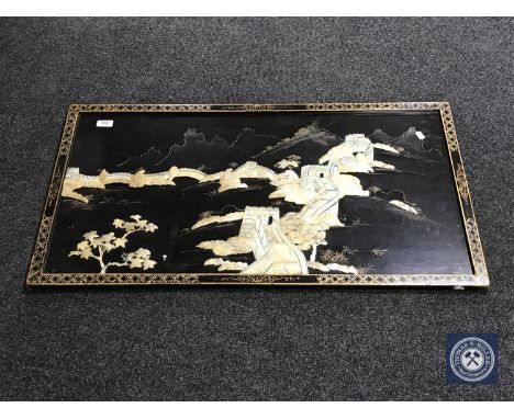 A Japanese panel with mother of pearl decoration CONDITION REPORT: 92cm by 50cm. 