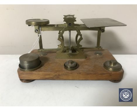 A set of vintage postal scales and weights 