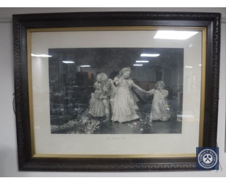 A 19th century monochrome print in carved oak frame, 'The Leopard Skin' 