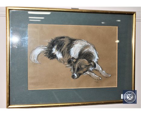 Norman Stansfield Cornish (1919-2014), 'Gyp', portrait of a border collie, pastel on brown paper, signed, 38cm by 26cm, with 