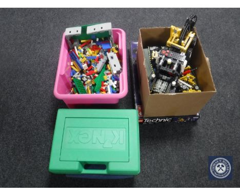 A box, crate and a case of vintage lego and lego technics 