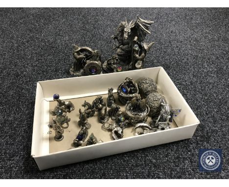 A small quantity of metal figures including Myth &amp; Magic dragon figures, Tudor Mint figures etc