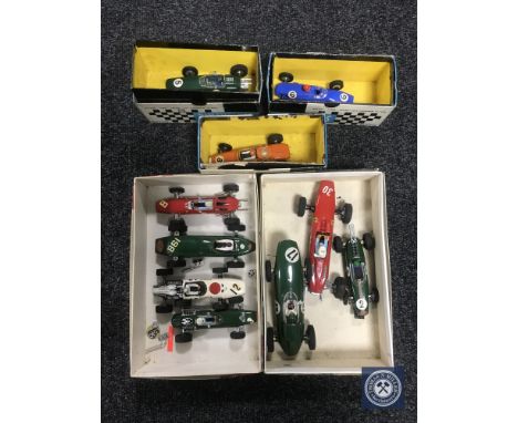 A tray of ten vintage Scalextric race cars (three in original boxes) 