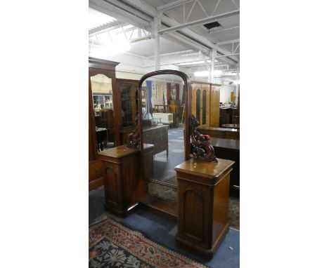 A Victorian Mahogany Twin Pedestal Dressing Mirror, 154cm Wide 