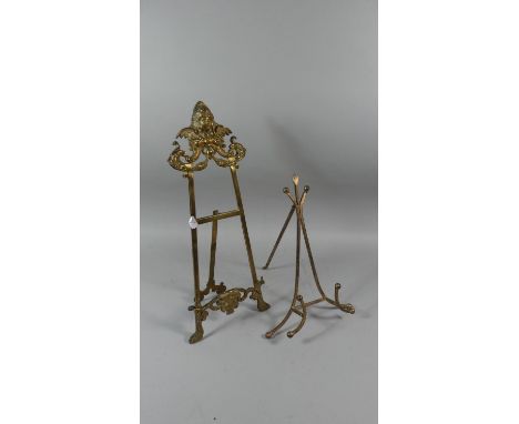 Two French Brass Easel Back Picture Stands, 47 and 34cm High 