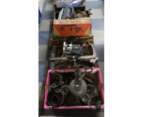 Four Boxes of Various Tools, Light Fittings, Sash Clamps etc 