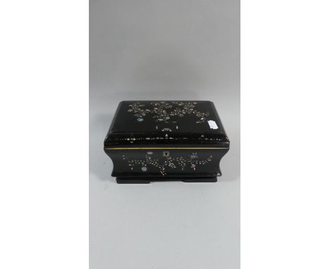 A Victorian Mother of Peal Papier Mache Two Division Tea Caddy of Sarcophagus Form with Floral Spray Decoration, 22cm Wide 