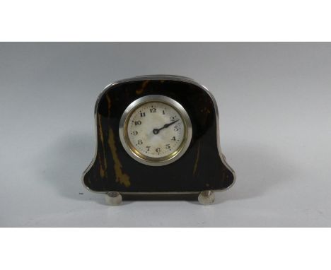 A Faux Tortoiseshell and Silver Plate Mantle Clock, Movement Works for a Short Time but Requires Attention, 11cm High 