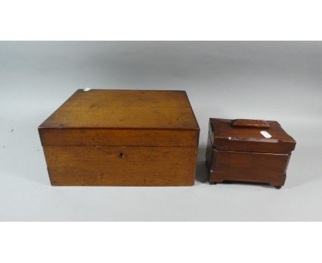 A Small Two Division Oak Tea Caddy Together with an Oak Work Box 