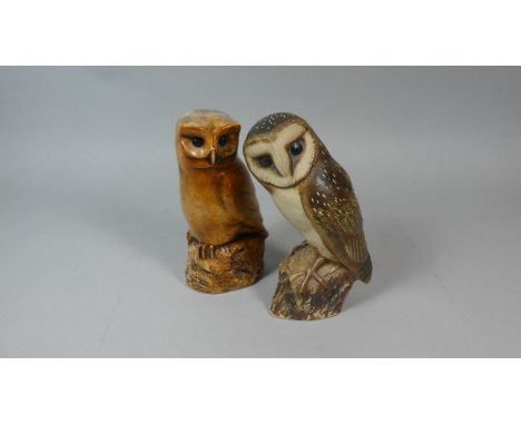 A Plaster and a Ceramic Study of Two Owls, the Taller 20cm High 