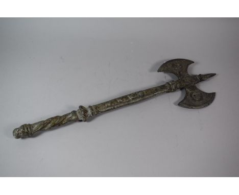 A Cast Metal Ornamental Twin Bladed Axe with Fleur De Lys Decoration, 52cm Long 