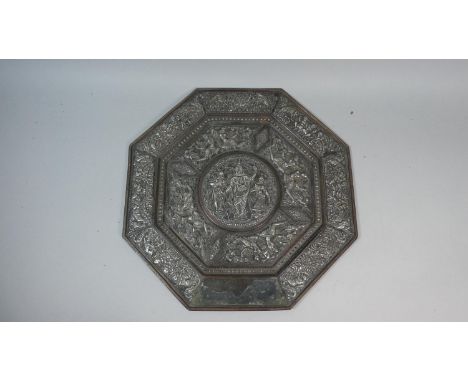 An Octagonal Indian Bronze and White Metal Charger with Intricately Decorated with Relief Decoration Depicting Hindu Deities,