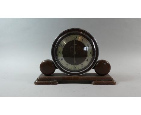 An Art Deco Wooden and Chrome Electric Mantle Clock by Metamec, 31cm Wide 