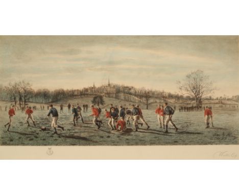 AFTER THOMAS M HENRY (1852-1937) 'The Football Fields, Harrow' Two teams playing a match of Harrow Football, engraved and sig