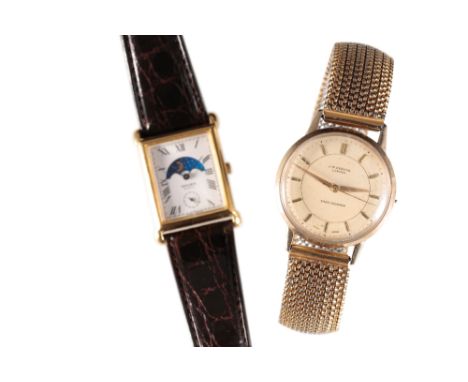 J.W. BENSON 9 CT GOLD GENTLEMAN'S WRIST WATCH with manual wind movement , white dial ,gold baton numerals, hands on gold plat