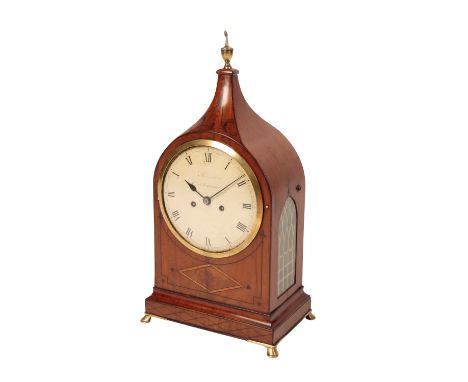 19TH CENTURY MAHOGANY BRACKET CLOCK, the 18cm round dial with Roman numerals, in-scribed " Barraud Cornhill London", the doub