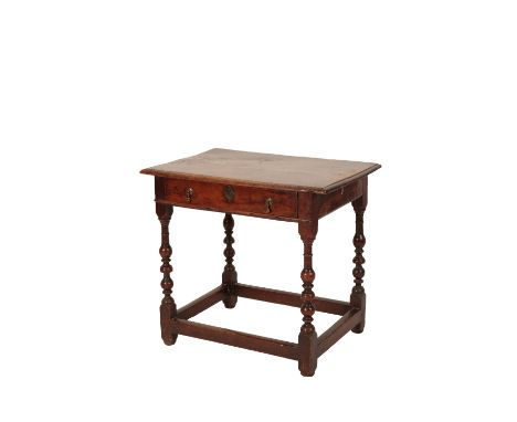 QUEEN ANNE OAK SIDE TABLE, EARLY 18TH CENTURY, the moulded rectangular top above one frieze drawer, raised on baluster turned
