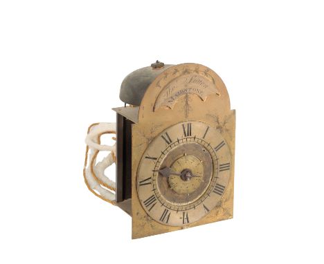 RARE BRASS LANTERN ALARM TIMEPIECE BY THOMAS SUTTON OF MAIDSTONE, 18TH CENTURY, the brass arch dial with floral engraved deco