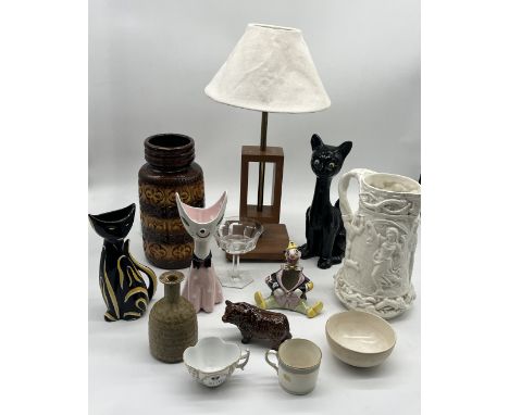 A collection of various ceramics etc. including Fulham Pottery white bowl signed BA, Mintons jug (A/F), mid-century cats, Wes