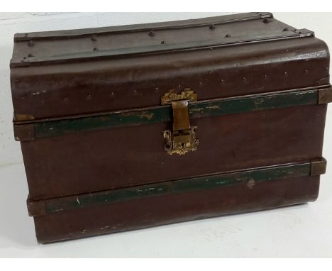 A vintage metal trunk, 74cm length, 45cm deep, 49cm high.