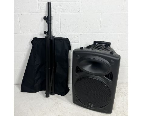 A QTZ portable PA speaker system with speaker stand and cover 
