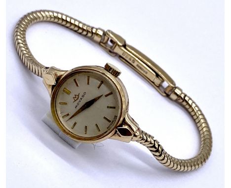 A 9ct gold ladies Movado watch and bracelet, 12.9 grams in total 