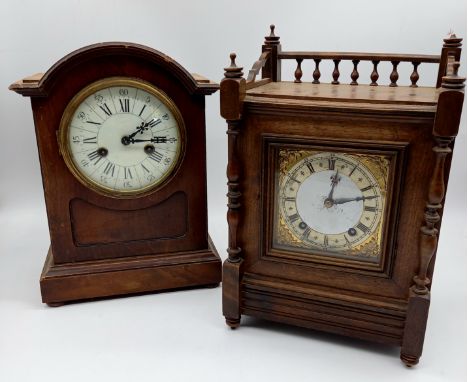 An antique walnut cased mantle clock and another.