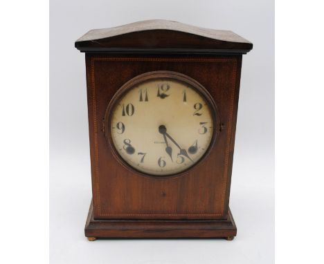 An Edwardian inlaid chiming mantel clock, the face marked 'Gilbert'