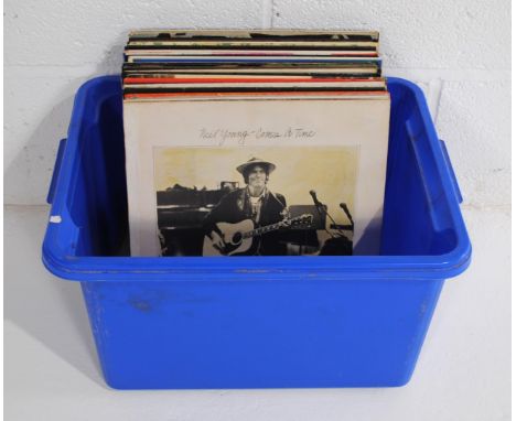 A quantity of various 12" vinyl records, including Neil Young, The Rolling Stones, The Beatles, Focus, The Spencer Davis Grou