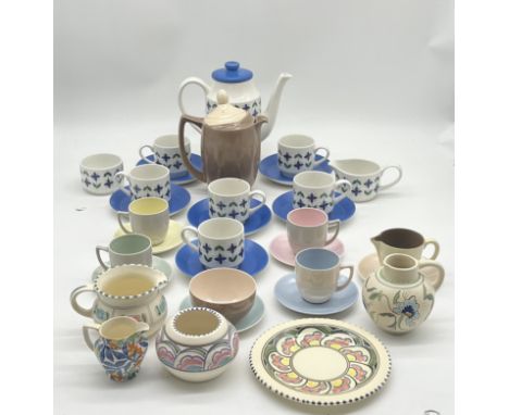 A Branksome China coffee set (hairline crack to bowl) along with a Midwinter coffee set, assorted Honiton Pottery and one pie