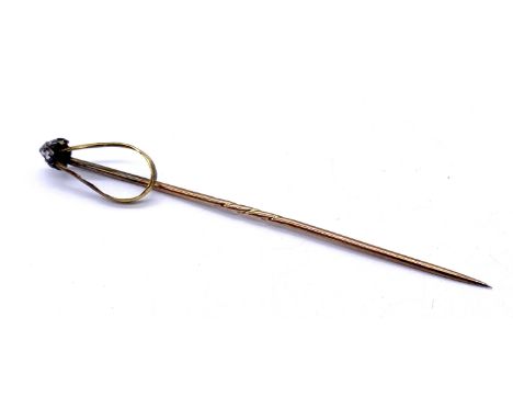A 15ct gold stick pin set with old cut diamonds, weight 1.6g
