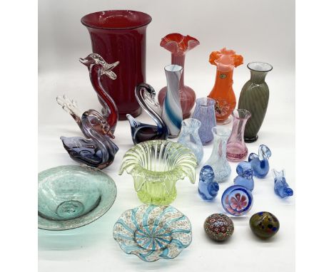 A collection of various coloured glassware including Caithness, Murano, Venetian glass dish etc.