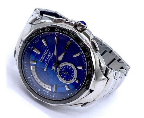 A stainless steel "Seiko Coutura radio sync solar" chronograph